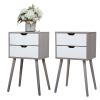 Set of 2 Wooden Modern Nightstand with 2 Drawers and 4 Solid Splayed Legs, Living Room Bedroom Furniture