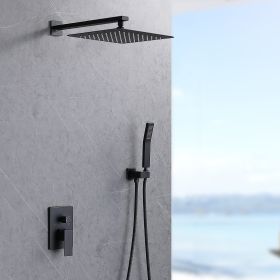 Shower System Shower Faucet Combo Set Wall Mounted with 12" Rainfall Shower Head and handheld shower faucet (Color: black)