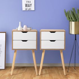 Set of 2 Wooden Modern Nightstand with 2 Drawers and 4 Solid Splayed Legs, Living Room Bedroom Furniture (Color: white 2 packs)