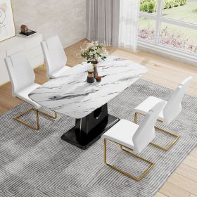 Table and chair set, modern and minimalist dining table, imitation marble patterned tabletop (Color: as Pic)