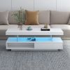 LED Coffee Table with Storage, Modern Center Table with 2 Drawers and Display Shelves, Accent Furniture with LED Lights for Living Room