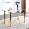 Modern minimalist glass dining table. A transparent tempered glass desktop with a thickness of 0.3 feet and metal legs. Suitable for restaurants and l