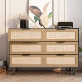 6 drawers Rattan dresser Rattan Drawer, Bedroom,Living Room (Color: black)