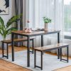 3 Pieces Dining Table Set with 2 Benches for Dining Room Kitchen Bar