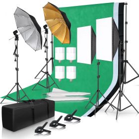 Photography Lighting Kit Umbrella Photo Background Muslin Backdrops Softbox Light Stand Portable Bag Soft BoxFor Photo Studio (Color: photo kit 54)