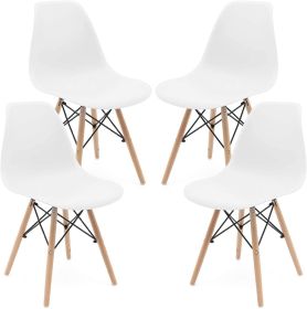 Set of 4 Modern Style Dining Chair, Shell Lounge Plastic Chair for Kitchen, Dining, Bedroom (Color: White)