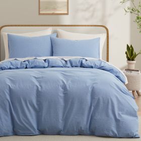 100% Washed Cotton Duvet Cover Set, Durable Fade-Resistant Natural Bedding Set (No Comforter) (Color: Light Blue, size: QUEEN)