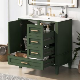 30" Bathroom Vanity , Modern Bathroom Cabinet with Sink Combo Set, Bathroom Storage Cabinet with a Soft Closing Door and 3 Drawers, Solid Wood Frame (Material: Solid Wood+MDF, Color: Green)