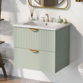 Modern 24-Inch Wall-Mounted Bathroom vanity with 2 Drawers, Ideal for Small Bathrooms (Material: MDF, Color: Green)