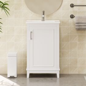 [Viedo] 20 Inch Modern Small Bathroom Vanity Cabinet With Ceramic Basin- 20*15.5*33.3 Inches,Ample Storage,1 Soft-Close Door (Material: Solid Wood+MDF, Color: White)