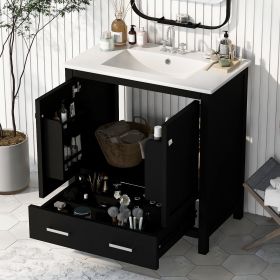 30" Bathroom Vanity with Single Sink, Combo Cabinet Undermount Sink, Bathroom Storage Cabinet with 2 Doors and a Drawer, Soft Closing (Material: Solid Wood+MDF, Color: black)