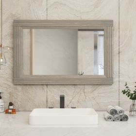 Solid Wood Frame Flat Bathroom Mirror-Middel (40*26*2 inch: Gray)