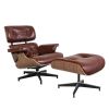 Living Room Standard Size Lounge Chair Armchair With Ottoman Genuine Leather Swivel Chair