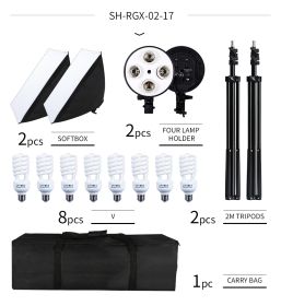 SH Photo Studio Softbox Light Kit Photographic Equipment Four Lamp Holders Continuous Light System With E27 Bulb Accessories (Color: 8pc 45W bulb Kit)