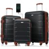 Luggage Set of 3, 20-inch with USB Port, Airline Certified Carry-on Luggage with Cup Holder, ABS Hard Shell Luggage with Spinner Wheels