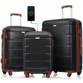 Luggage Set of 3, 20-inch with USB Port, Airline Certified Carry-on Luggage with Cup Holder, ABS Hard Shell Luggage with Spinner Wheels (Color: as Pic)