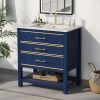 [Viedo]Modern 30inch Navy Blue/White Bathroom Vanity Cabinet Combo with Open Storge, Two Drawers