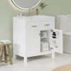 30-inch Bathroom Vanity with Ceramic Sink, Modern Green Single Bathroom Cabinet with 2 Doors and a Shelf, Soft Close Doors