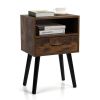 Set of 2 Mid Century Nightstand, Side Table with Drawer and Shelf, End Table for Living Room Bedroom, Rustic Brown