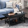 2-Tier Industrial Rectangular Coffee Table with Storage Shelf