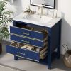 [Viedo]Modern 30inch Navy Blue/White Bathroom Vanity Cabinet Combo with Open Storge, Two Drawers