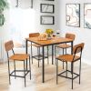 5 Pieces Industrial Dining Table Set with Counter Height Table and 4 Bar Stools