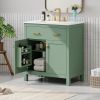 30-inch Bathroom Vanity with Ceramic Sink, Modern Green Single Bathroom Cabinet with 2 Doors and a Shelf, Soft Close Doors