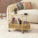 2-Tier Mobile Glass Coffee Table with Bear Pattern