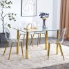 Modern minimalist glass dining table. A transparent tempered glass desktop with a thickness of 0.3 feet and metal legs. Suitable for restaurants and l