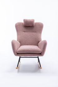 35.5 inch Rocking Chair, Soft Teddy Velvet Fabric Rocking Chair for Nursery (Material: Teddy Velvet, Color: pink)