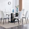 7-Piece Faux Marble Dining Table Set, Glass Rectangular Kitchen Table for 6-8, Modern Black Faux Marble Dining Room Table with MDF Base